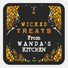 Wicked Treats Orange & Black Halloween Label Square Sticker