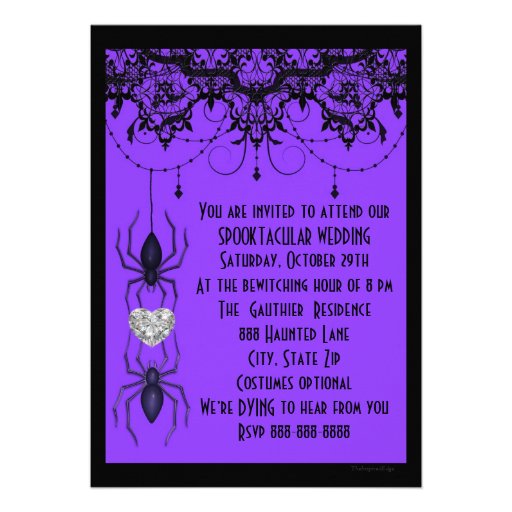 Wicked Victorian Spider Purple Halloween Wedding Invitation