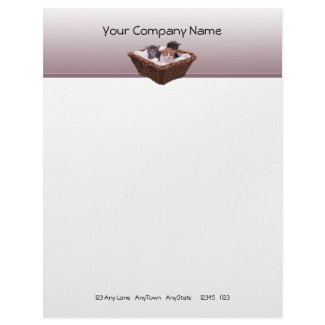 Wicker Basket with Kittens on Lavender Border letterhead