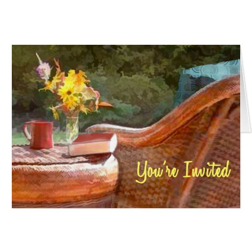 Wicker Chair, Coffee on the Patio You're Invited Greeting Cards