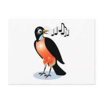 Wide eyed Red Breasted Robin Singing postcards