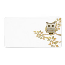 Wide Eyes Owl in Tree Label