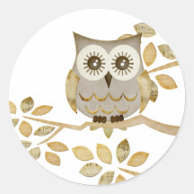 Wide Eyes Owl in Tree Round Sticker