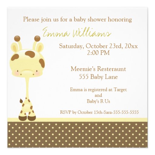 Widget Giraffe Baby Shower Invitation Girl/Boy