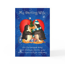 Wife Christmas Card With Kissing Penguins Heart An
