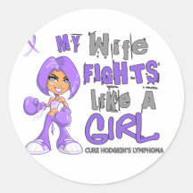 Wife Fights Like Girl H Lymphoma 42.9 Round Stickers