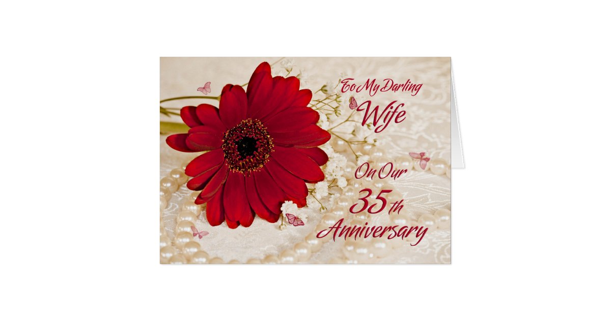 Wife on 35th wedding anniversary, a daisy flower card Zazzle
