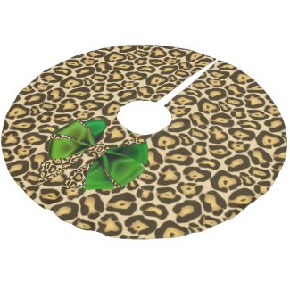 Wild Animal Print Jaguar with Green Bow Brushed Polyester Tree Skirt