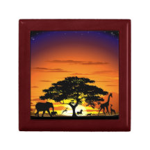 Wild Animals on Savannah Sunset giftbox Keepsake Boxes