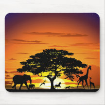 Wild Animals on Savannah Sunset Mousepad