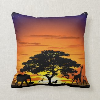 Wild Animals on Savannah Sunset pillow