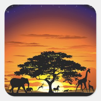 Wild Animals on Savannah Sunset Sticker