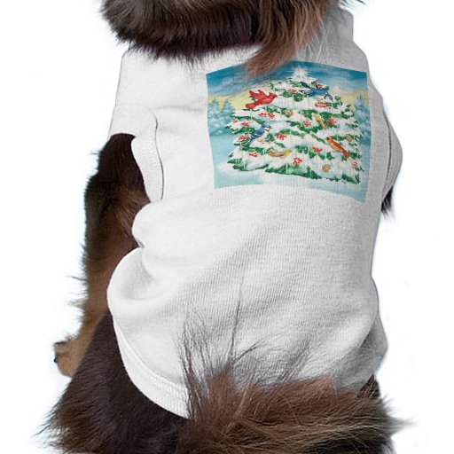 Wild Birds in Nature with Starlit Christmas Tree Doggie Tee Shirt