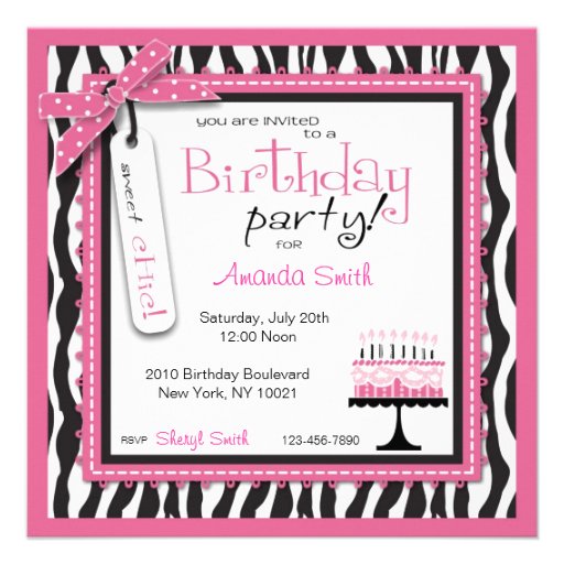 Wild Birthday Cake Card Square Pink Custom Announcement