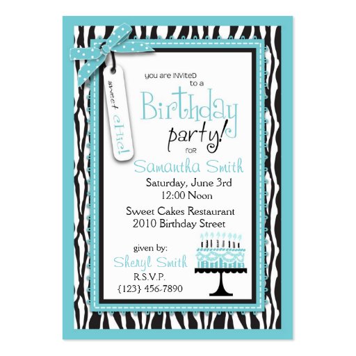Wild Birthday Cake EB Reminder Card Business Card Template (back side)