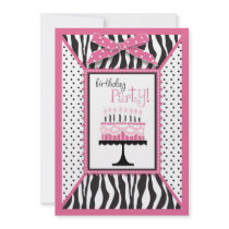 Wild Birthday Cake Invitation Card Pink