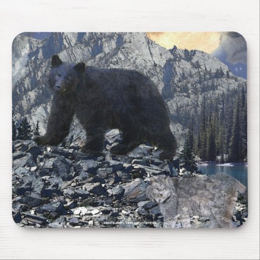 Wild Black Bear & Rocky Mountains Mousepad