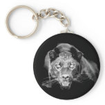 Wild Black Jaguar Cat Roars Keychain