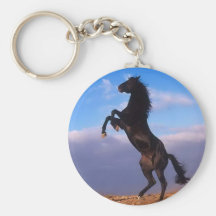 Wild Black Stallion Rearing Horse Keychains