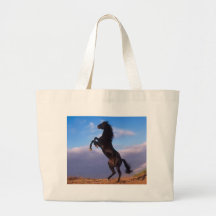 Wild Black Stallion Rearing Horse Tote Bag