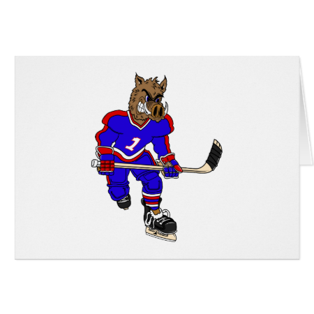 Wild Boar Hockey Player Greeting Card