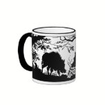 Wild Boar Rooting in a Forest - German Silhouette mugs