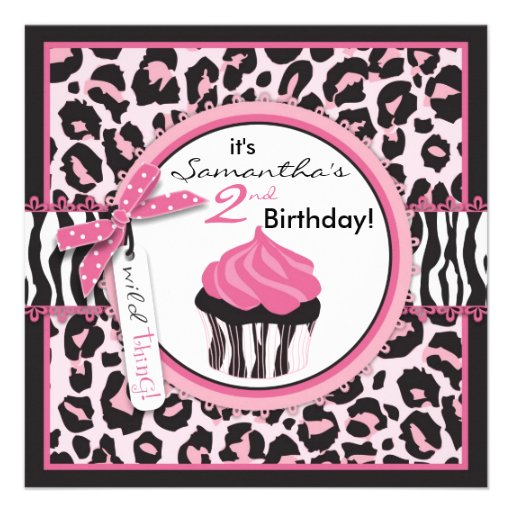 Wild Cheetah Print & Cupcake Birthday Custom Announcements