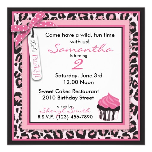 Wild Cheetah Print & Cupcake Birthday Custom Announcements