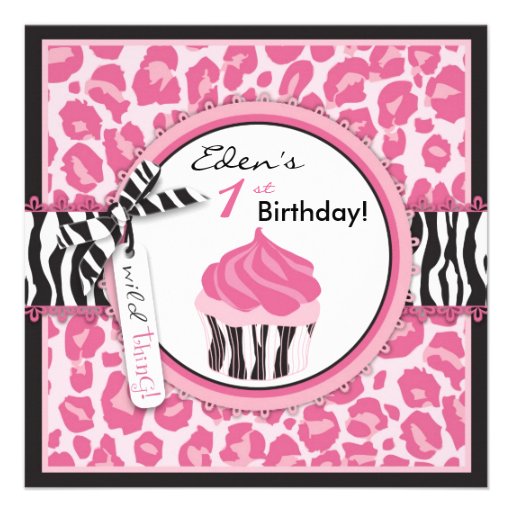 Wild Cheetah Print & Cupcake Pink Birthday Custom Invites