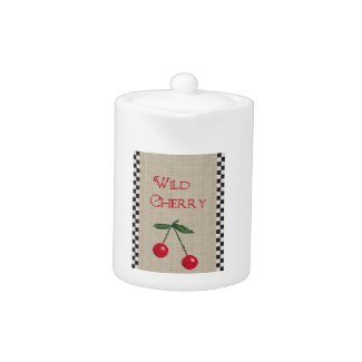 Wild Cherry Tea Pot with Cross Stitch Design