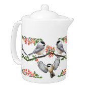 Wild Chickadees with Red Berries Teapots