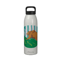 Wild Dog Wolf Fighting Grizzly Bear Water Bottle
