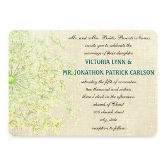 Wild Flower Teal, Green Yellow Queen Anne's Lace Personalized Invite
