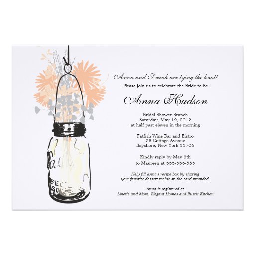 Wild flowers & Mason Jar Bridal Shower Personalized Invites