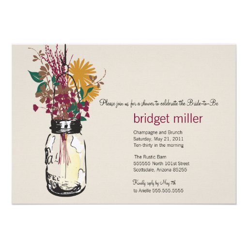 Wild flowers & Mason Jar Bridal Shower Personalized Invite