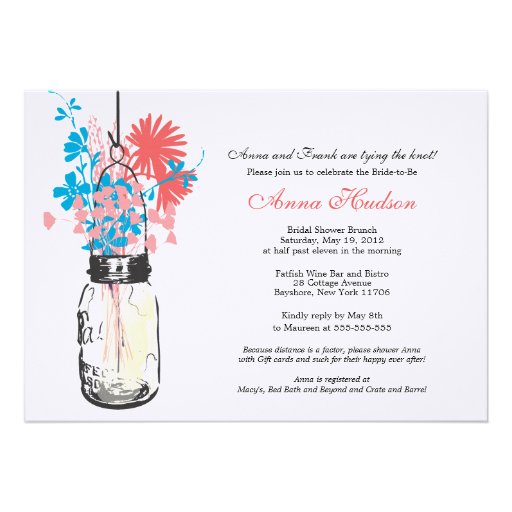 Wild flowers & Mason Jar Bridal Shower Custom Invitation