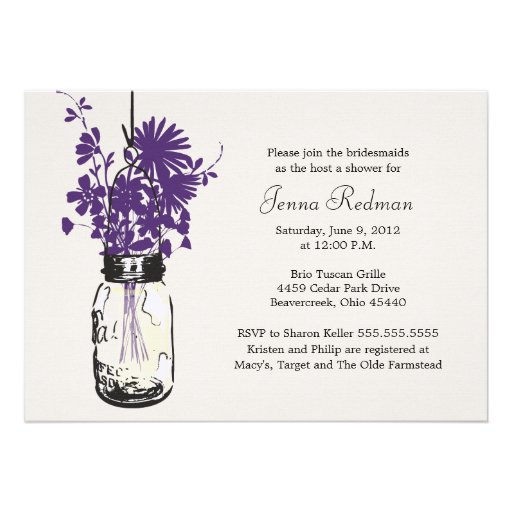 Wild flowers & Mason Jar Bridal Shower Announcements