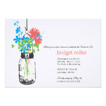 Wild flowers & Mason Jar Bridal Shower Custom Invitations
