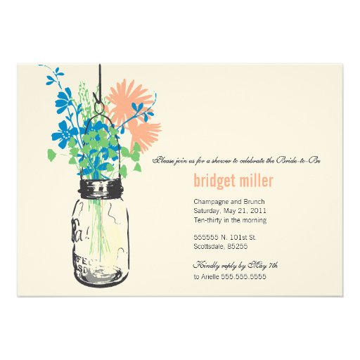Wild flowers & Mason Jar Bridal Shower Personalized Invitations