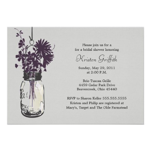 Wild flowers & Mason Jar Bridal Shower Personalized Invitations