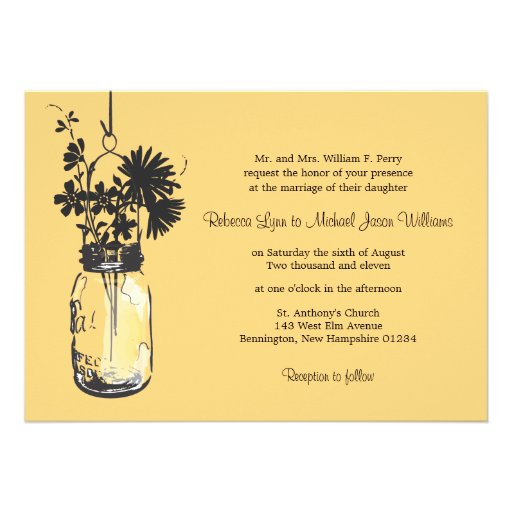 Wild flowers & Mason Jar Wedding Invitations (front side)