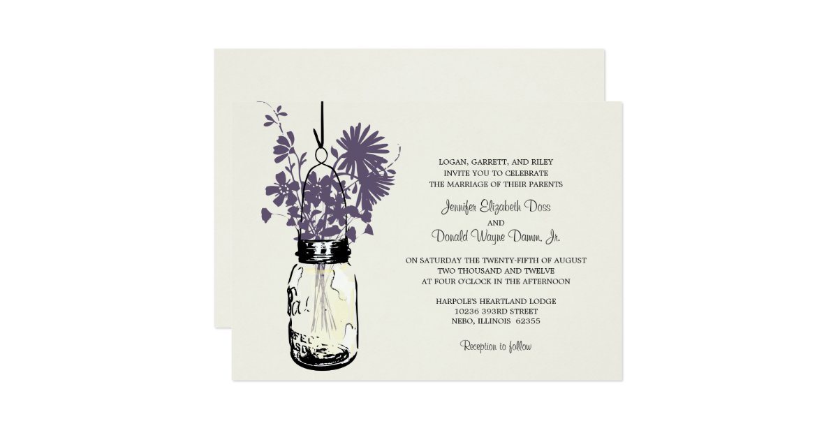 Wild flowers & Mason Jar Wedding Invitations Zazzle