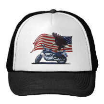 Wild & Free - Patriotic Eagle, Motorbike & US Flag Mesh Hats