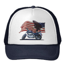 Wild & Free - Patriotic Eagle, Motorbike & US Flag Trucker Hat