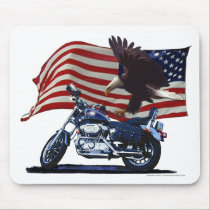 Wild & Free - Patriotic Eagle, Motorbike & US Flag mousepads