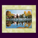 Wild horses running through water