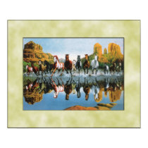 Wild horses running through water posters