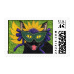 Wild Mardi Gras Cat Party New Orleans Mask Art Pos stamps