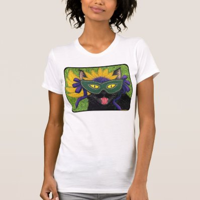 Wild Mardi Gras Cat Party New Orleans Mask Art Shi T Shirts