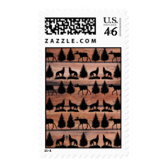 Wild Moose Wolf Wilderness Mountain Cabin Rustic Stamp